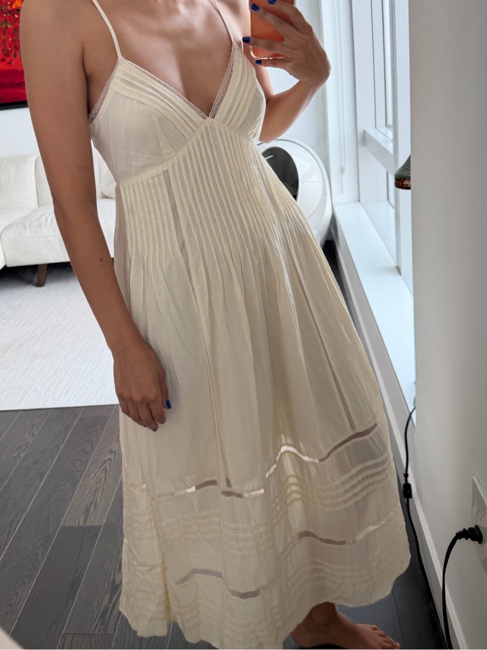 J.Crew Ivory Lace Trim Pintuck Midi Dress | Cottagecore | XS